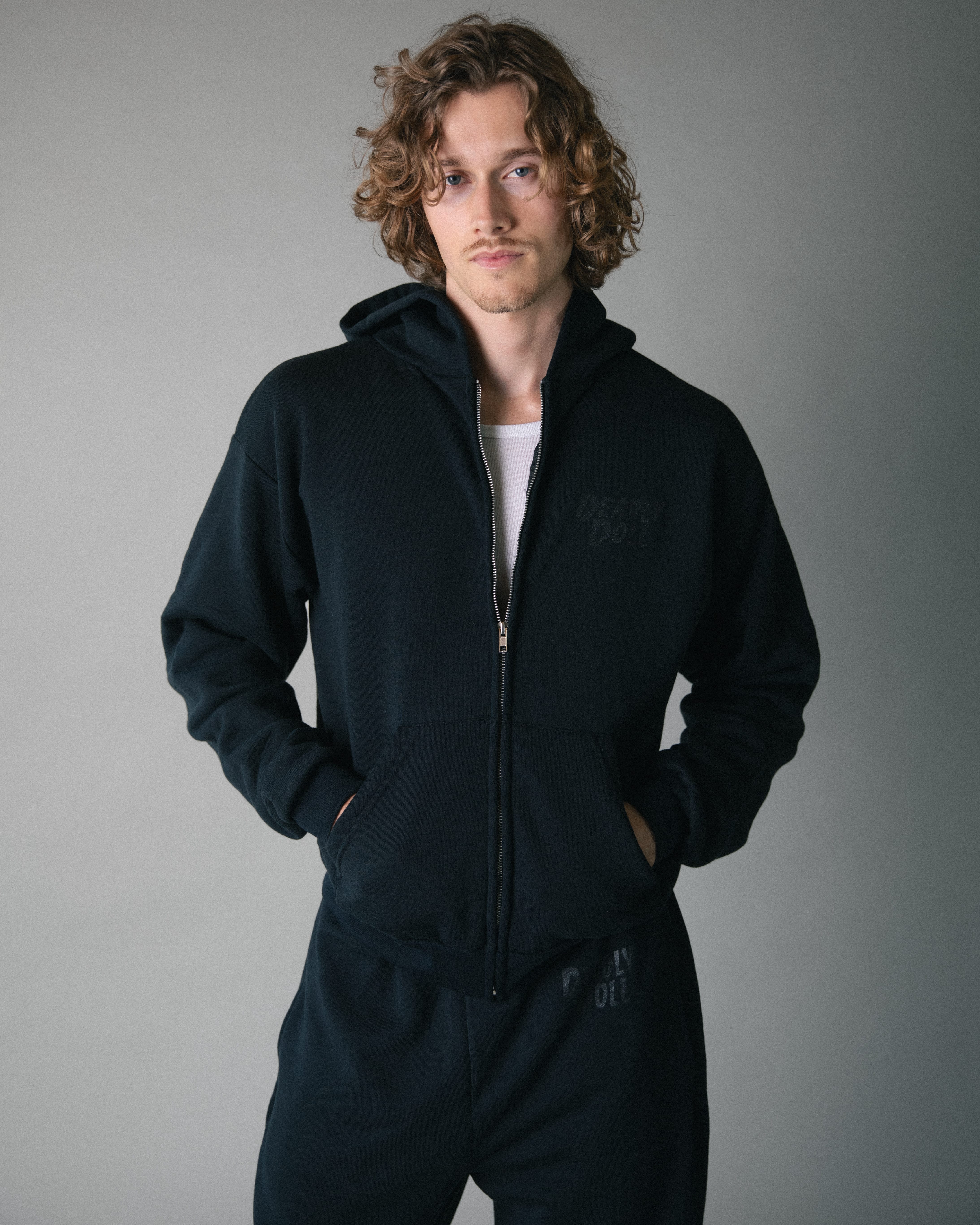 black on black zip-up